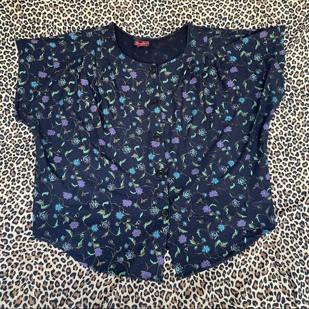 Vintage Micro Floral Tee Made in USA Whimsigoth Goth Dark Fairy Kei Casual Crew